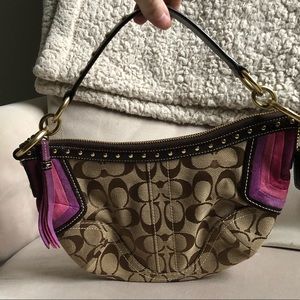 Brown Coach bag with seude accents